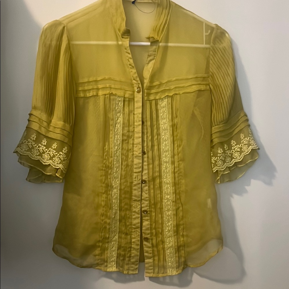 Lucy Paris Mustard Blouse with Lace Accents
